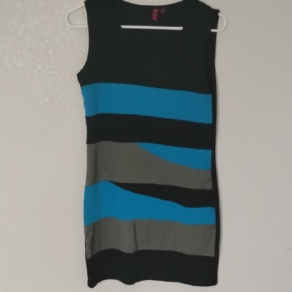 Cotton Candy Colorblock Mini Dress - Black, Blue, Gray